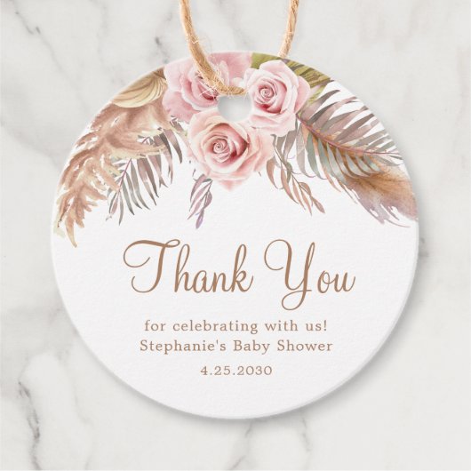 Boho Bohemian Pampas baby shower bedankt Bedankjes Labels (Voorkant)