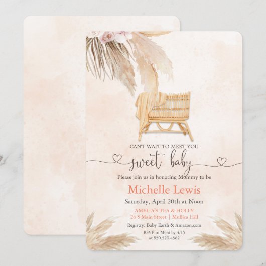 Boho Bohemian Pampas Baby shower Kaart (Voorkant / Achterkant)