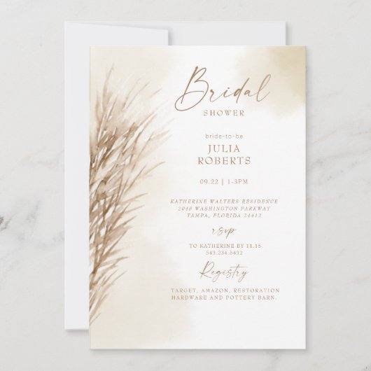 Boho Bohemian Pampas Grass Cream Vrijgezellenfeest Kaart (Voorkant)