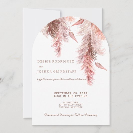 Boho Bohemian Pampass Wedding Invitation  Kaart (Voorkant)