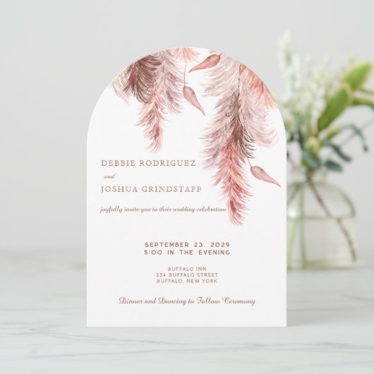 Boho Bohemian Pampass Wedding Invitation  Kaart (Staand voorkant)