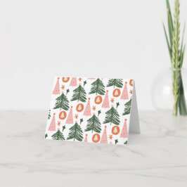 Boho Bohemian Pink Oranje groene kerstbomen Kaart