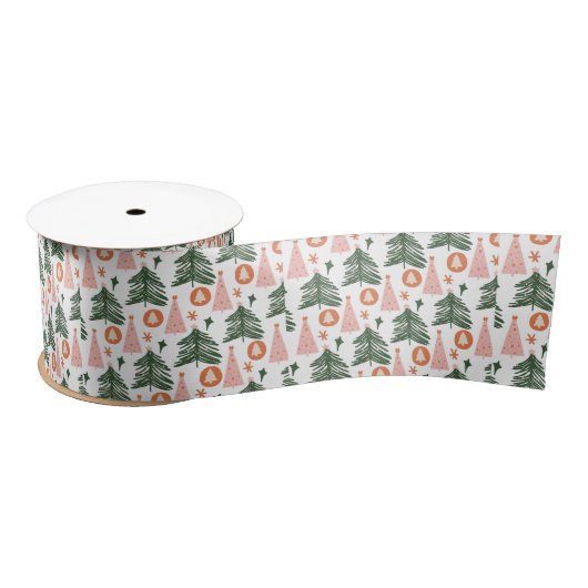 Boho Bohemian Pink Oranje groene kerstbomen Satijnen Lint (Spoel)