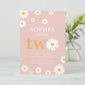 Boho Bohemian Retro 70s Pink Daisy 2e verjaardag Kaart (Staand voorkant)