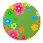 Boho Bohemian Retro Colorful Floral Flowers Keramische Knop (Voorkant)