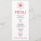 Boho Bohemian Roze Zon Verjaardagsfeest Voedsel Me Menu (Voorkant)
