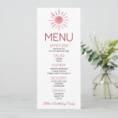 Boho Bohemian Roze Zon Verjaardagsfeest Voedsel Me Menu (Staand voorkant)