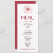 Boho Bohemian Roze Zon Verjaardagsfeest Voedsel Me Menu (Voorkant / Achterkant)