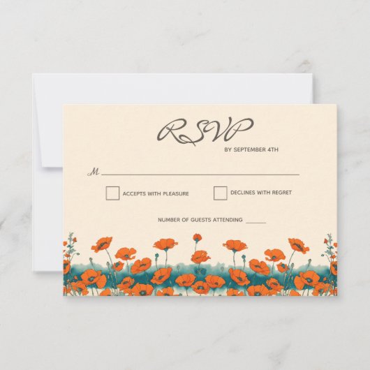 Boho Bohemian Rustic Floral Poppies Huwelijk RSVP Kaartje (Voorkant)