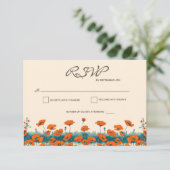 Boho Bohemian Rustic Floral Poppies Huwelijk RSVP Kaartje (Staand voorkant)