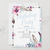 Boho Bohemian Tribal Floral Waterverf Birthday Kaart (Voorkant)