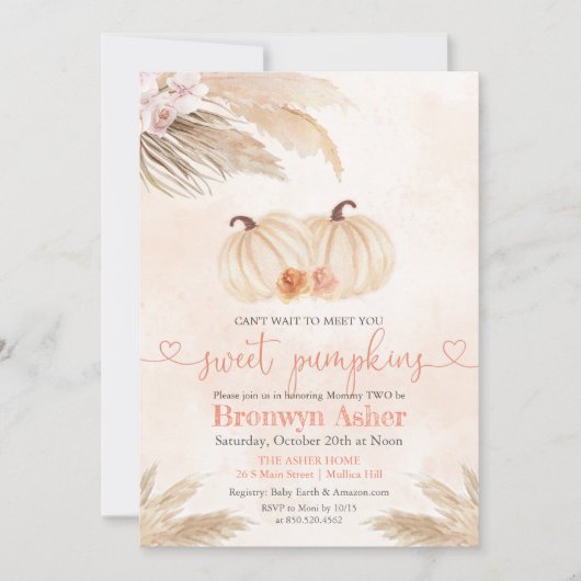 Boho Bohemian Twin Pumpkin Baby shower Uitnodiging (Voorkant)
