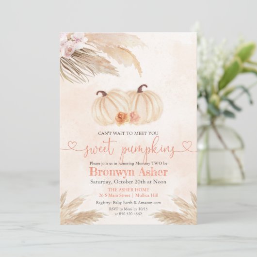 Boho Bohemian Twin Pumpkin Baby shower Uitnodiging (Staand voorkant)