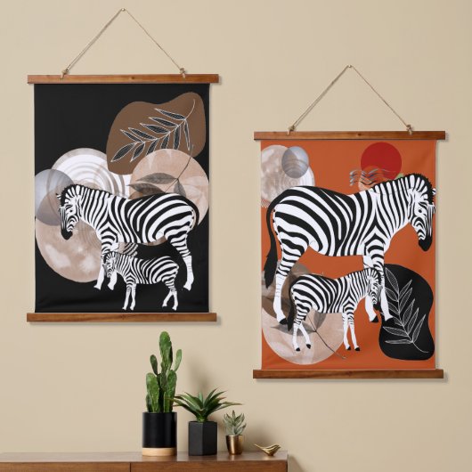 Boho Bohemian Wall Art Zebra Canvas Moeder Kind Hangend Wandkleed (Asymmetrisch)