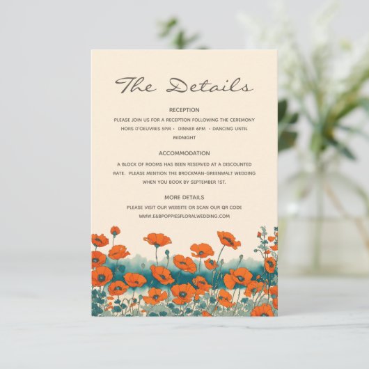 Boho Bohemian Wildflower Details QR Code Bruiloft Informatiekaartje (Staand voorkant)