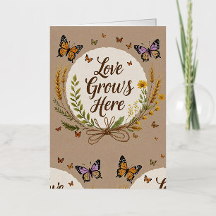 Boho Bohemian Wildflowers, vlinders, tarwe Folie Wenskaart