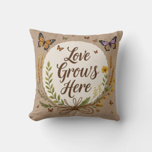Boho Bohemian Wildflowers, vlinders, tarwe Kussen