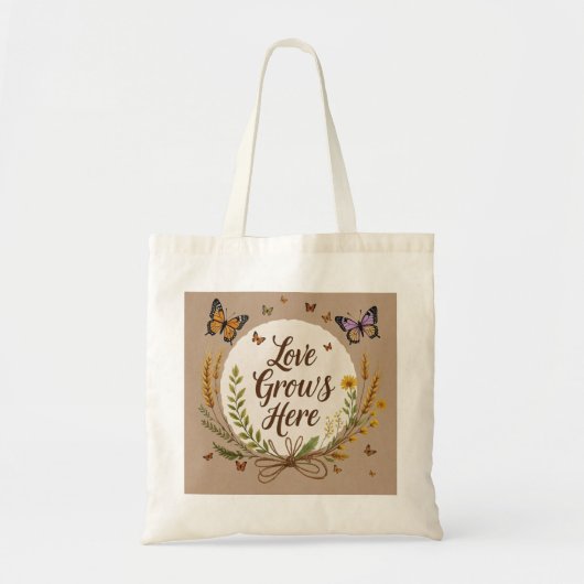 Boho Bohemian Wildflowers, vlinders, tarwe Tote Bag (Voorkant)