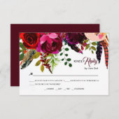 Boho Bold Bourgogne Bloemen Bruiloft RSVP (Voorkant / Achterkant)