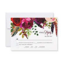 Boho Bold Bourgogne Bloemen Bruiloft RSVP