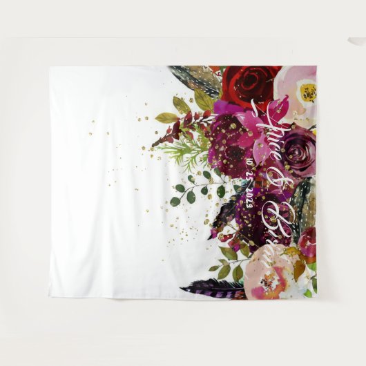 Boho Bold Burgundy Floral Wedding Backdrop Wandkleed (Voorkant (horizontaal))