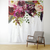Boho Bold Burgundy Floral Wedding Backdrop Wandkleed (In situ)