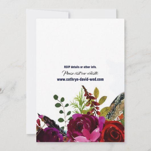 Boho Bold Burgundy Floral Wedding Kaart (Achterkant)