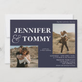 Boho bold namen 3 foto's bruiloft blauw kaart (Voorkant)