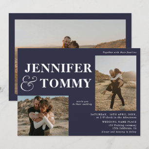 Boho bold namen 3 foto's bruiloft blauw kaart