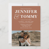 Boho bold names retro 2 foto's bruiloft terracotta kaart (Voorkant)