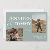 Boho bold names retro 3 foto's bruiloft groen kaart (Voorkant)