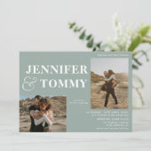 Boho bold names retro 3 foto's bruiloft groen kaart (Staand voorkant)