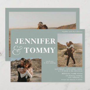 Boho bold names retro 3 foto's bruiloft groen kaart