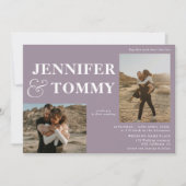 Boho bold names retro 3 foto's bruiloft paars kaart (Voorkant)