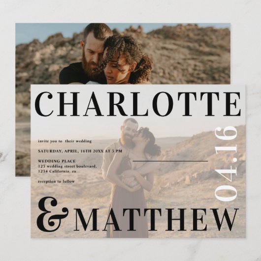 Boho bold noemt zwarte witte foto trouwfoto kaart (Voorkant / Achterkant)