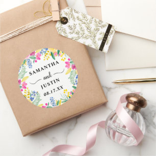 Boho bold roze spring Wilde bloemen bruiloft Ronde Sticker