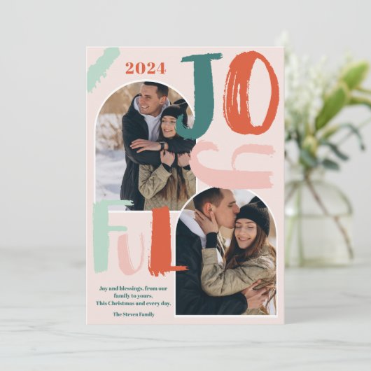 Boho bold script 2 foto's boogaardig kerstfeest feestdagenkaart (Staand voorkant)