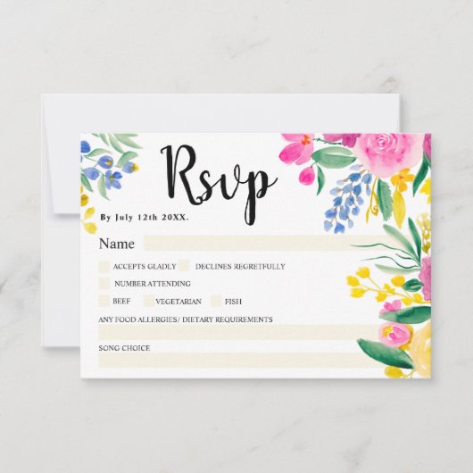 Boho bold wild bloemen veer roze rsvp bruiloft kaart (Voorkant)