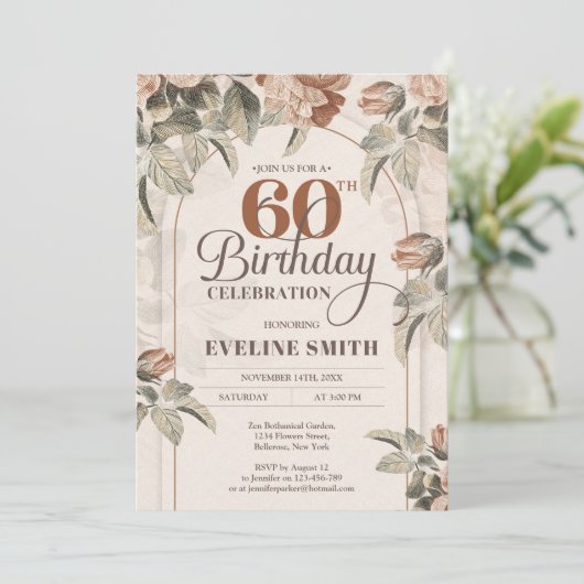 Boho boog  aardse kleuren bloemensalie kaart (Staand voorkant)