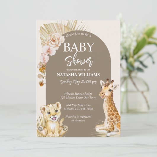 Boho-boog babyshower-uitnodiging voor dierentuin kaart (Staand voorkant)