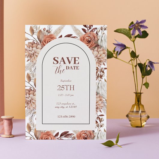 Boho Boog Bloem Terracotta Herfst Save The Date Kaart