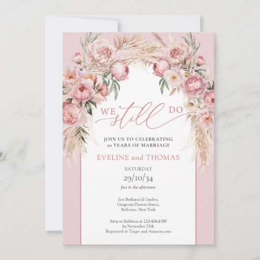 Boho boog blush pioenen pampas gras doen we nog st kaart (Voorkant)