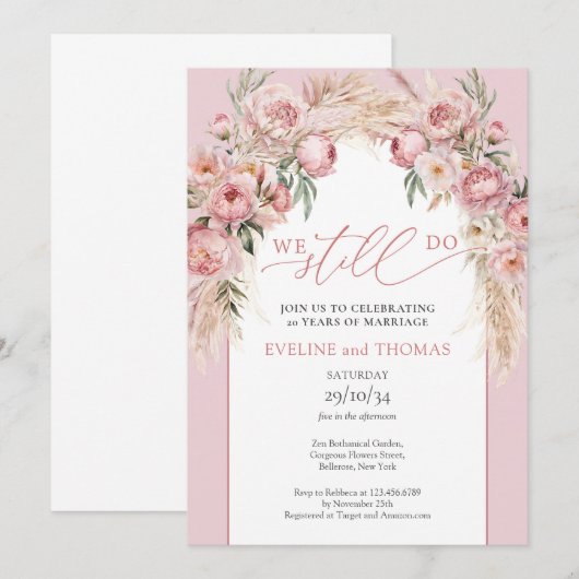 Boho boog blush pioenen pampas gras doen we nog st kaart (Voorkant / Achterkant)