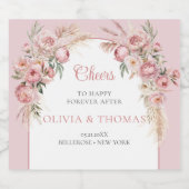 Boho boog blush pioenen pampas gras eucalyptus sparkling wijnetiket (Enkel label)