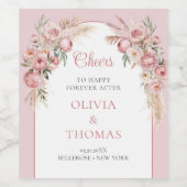 Boho boog blush pioenen pampas gras eucalyptus wijn etiket (Enkel label)