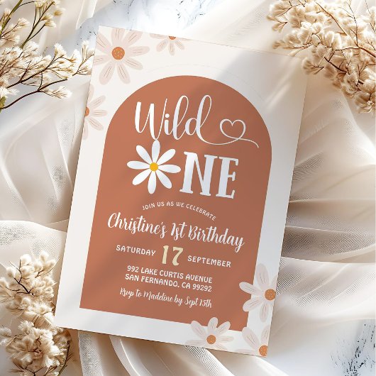 Boho Boog Daisy Wilde Eerste Verjaardag Kaart