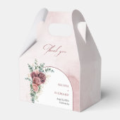 Boho boog donker maroon blush rozen eucalyptus gou bedankdoosjes (Achterkant)