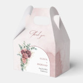 Boho boog donker maroon blush rozen eucalyptus gou bedankdoosjes (Voorkant Zijde)