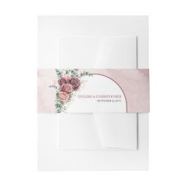 Boho boog donker maroon blush rozen eucalyptus gou uitnodigingen wikkel