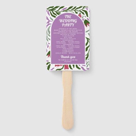 Boho boog en folklore bloemen bruiloft programma handwaaier (Achterkant)